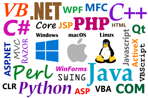 Supports C++, .NET, C#, VB, ASP, Java, PHP, Perl, Python. Works on Windows, Linux, macOS.
